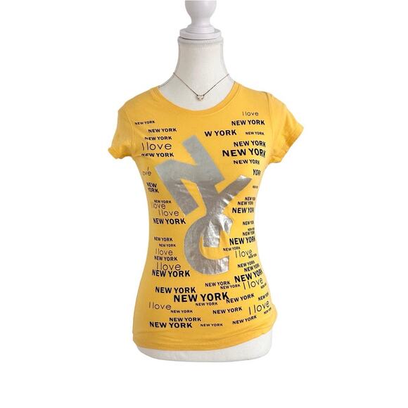 Ocasion Size Medium Y2K Vintage New York City Fitted Baby Tee In Soft Banana - Picture 1 of 4